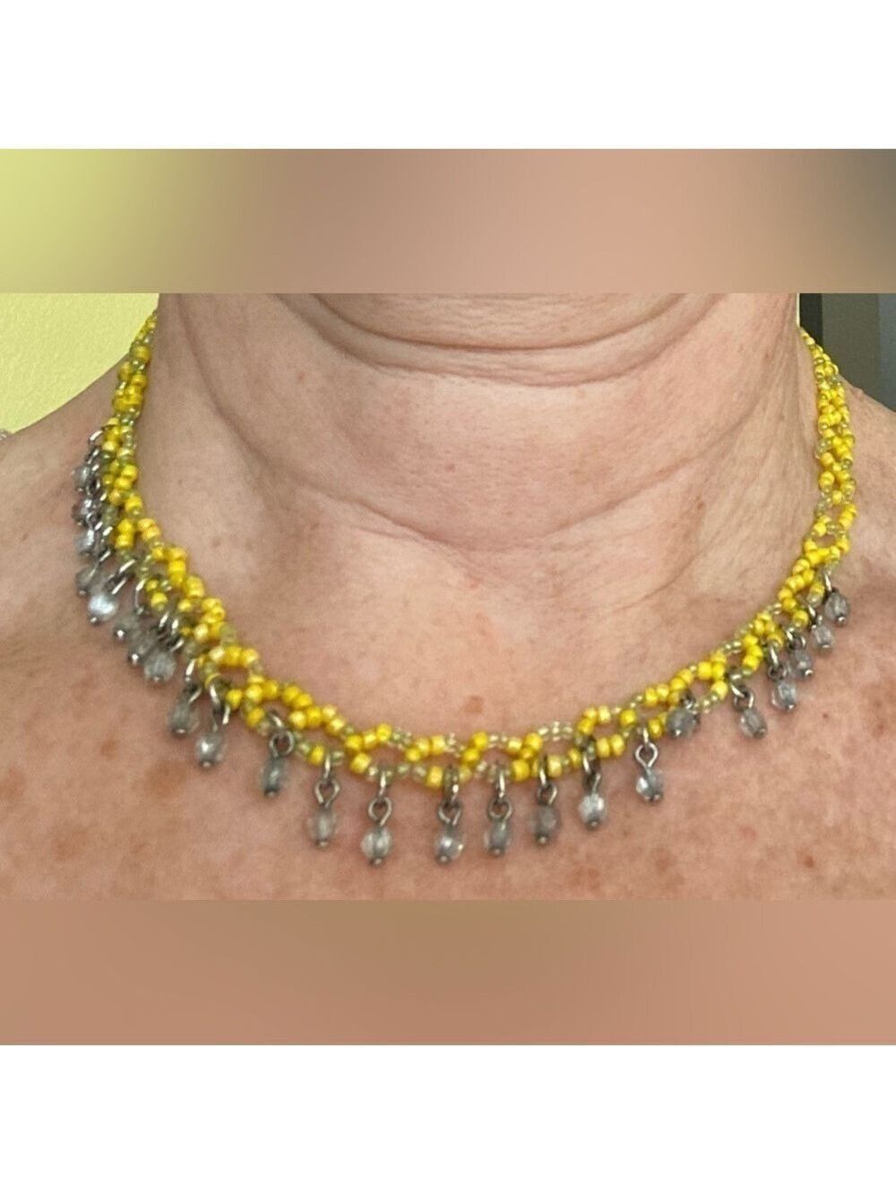Avon Yellow Seed Bead Choker Style Necklace